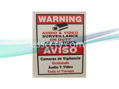 Small Video Audio Surveillance Warning Sign: English and Spanish, 11x9 inches