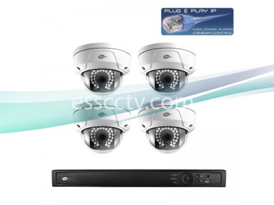 Network IP Cameras and NVR Package, 4ch HD 3 MP Rugged Dome Cameras, Built-in PoE switch