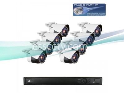 Network IP Cameras and NVR Package, 8ch HD 3 MP Rugged Bullet Cameras, Built-in PoE switch