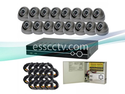 16ch DVR Package - Analog HD 1000 TVL 720p dome IR cameras, 960H DVR system