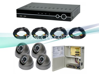 4ch DVR Package - Analog HD 1000 TVL 720p dome IR cameras, 960H DVR system