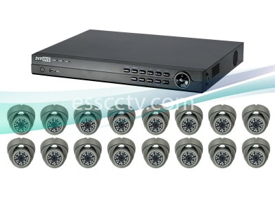 HD-TVI Complete Package, 16ch HD 1080p/720p system, 2 MP outdoor eyeball dome IR cameras