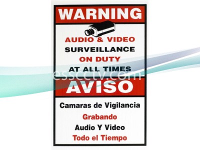 Video Audio Surveillance Warning Sign: English and Spanish, 12x18 inches